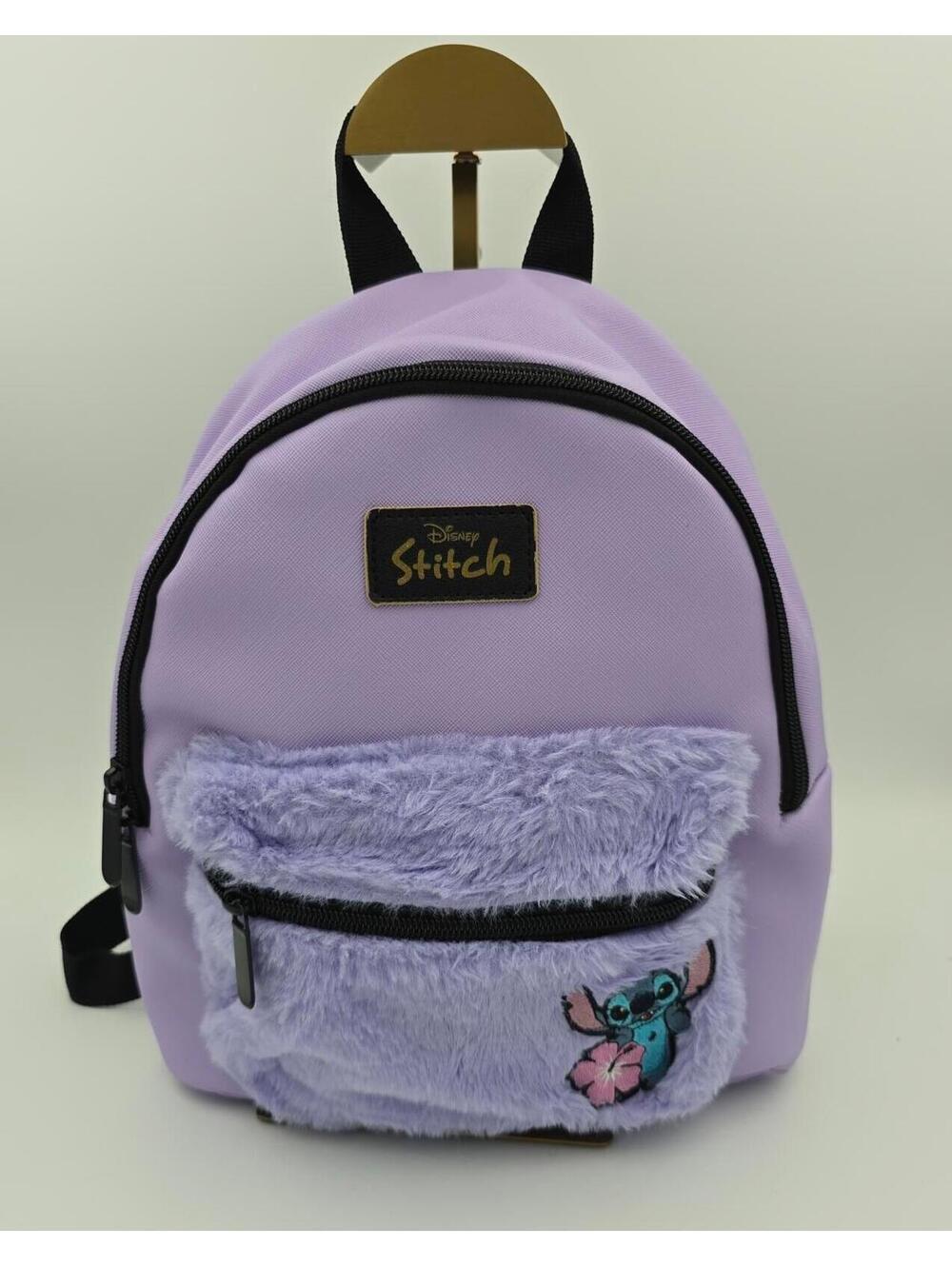Disney Stitch Mini Backpack Purple Plush Pocket Lilo & Stitch 10" Bag